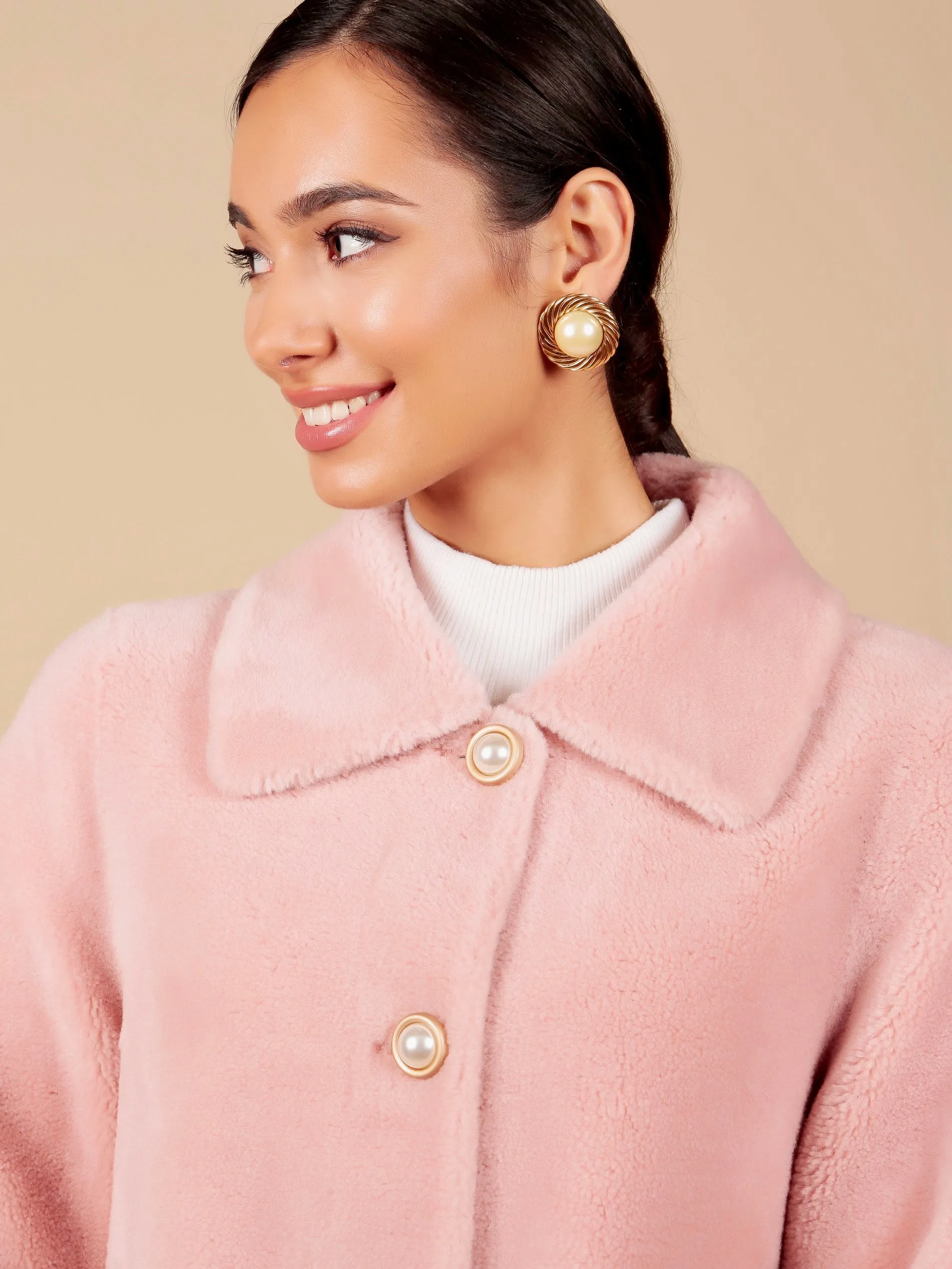 'Amore' Teddy Wool Coat in Rosa