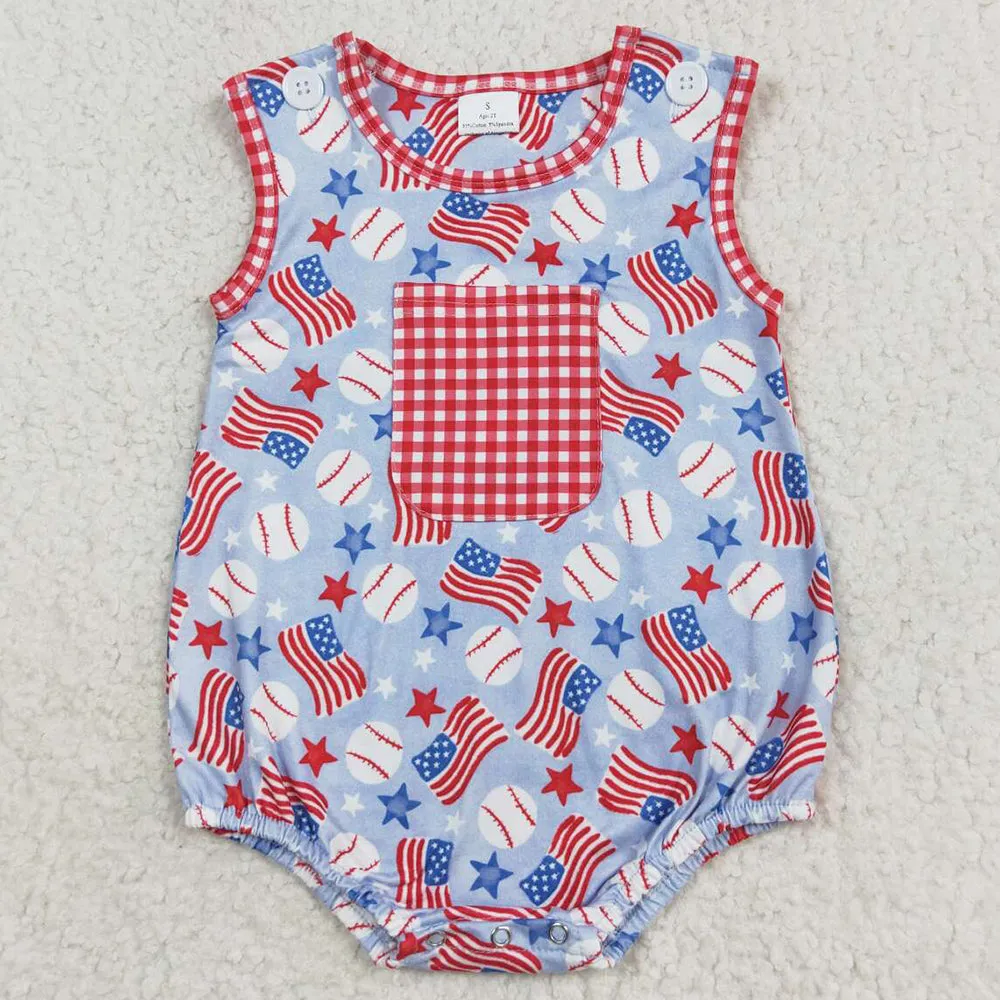 Baby Boys Rompers Baseball Flags 4th Of July Summer Rompers SR1563