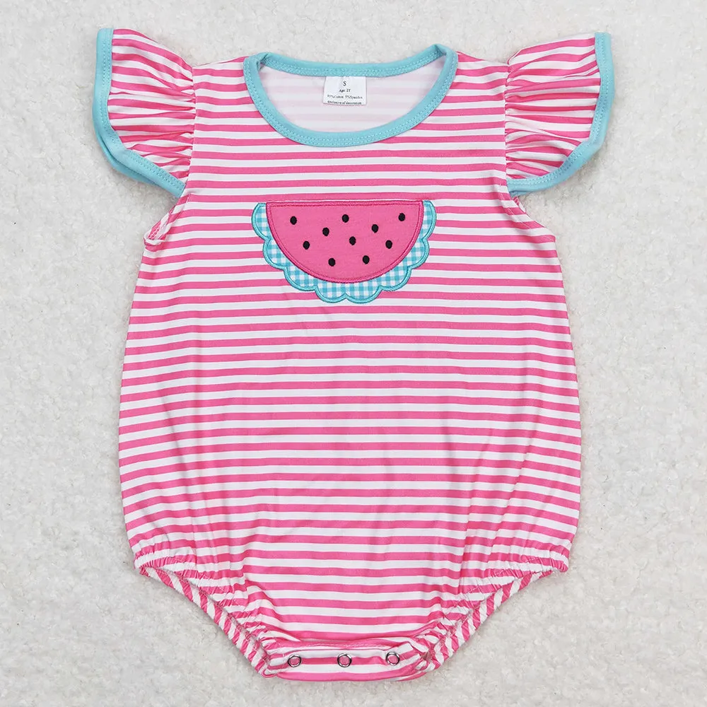 Baby Girls Rompers Pink Stripes Watermelon Flutter Sleeve Rompers SR1268