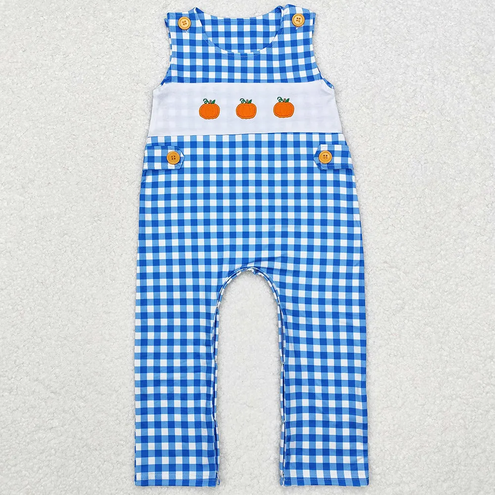 Baby Infant Boys Rompers Blue Checkered Pumpkin Rompers SR1949