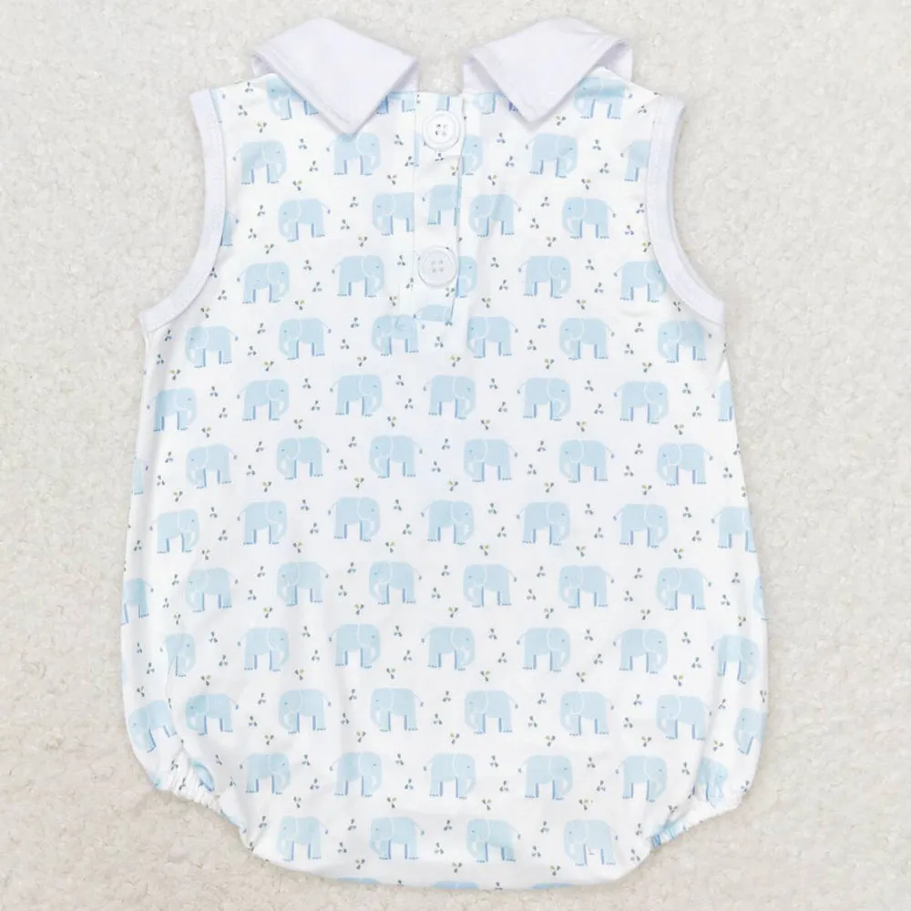 Baby Infant Boys Rompers Blue Elephant Sleeveless Rompers SR1824