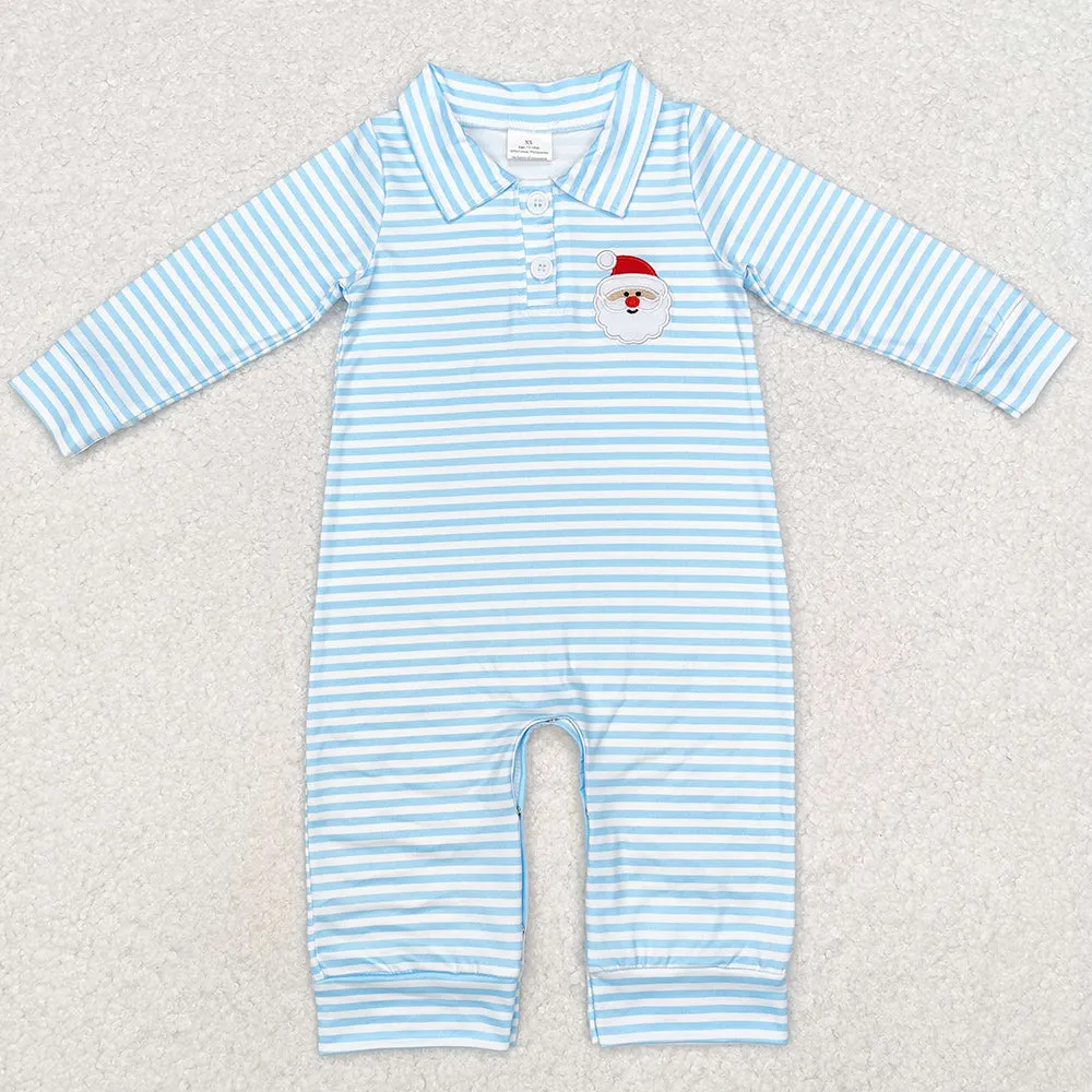 Baby Infant Boys Rompers Blue Stripes Santa Buttons Rompers LR1475