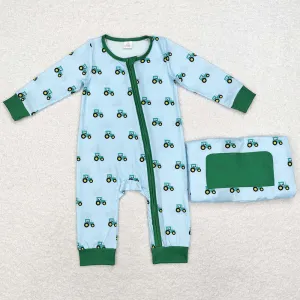 Baby Infant Boys Rompers Green Tractors Bamboo Zip Rompers LR1253