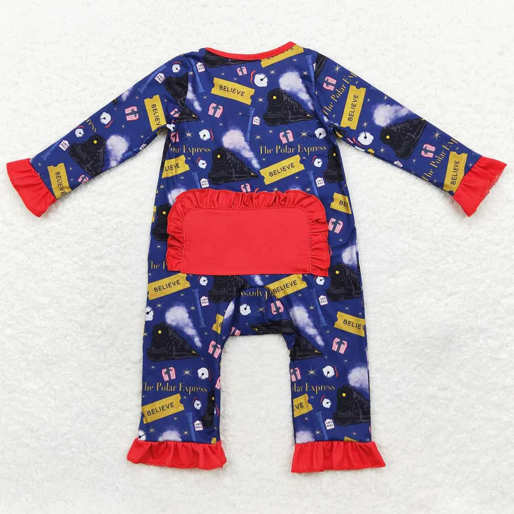 Baby Infant Girls Rompers Christmas Train Zip Bamboo Rompers LR1132