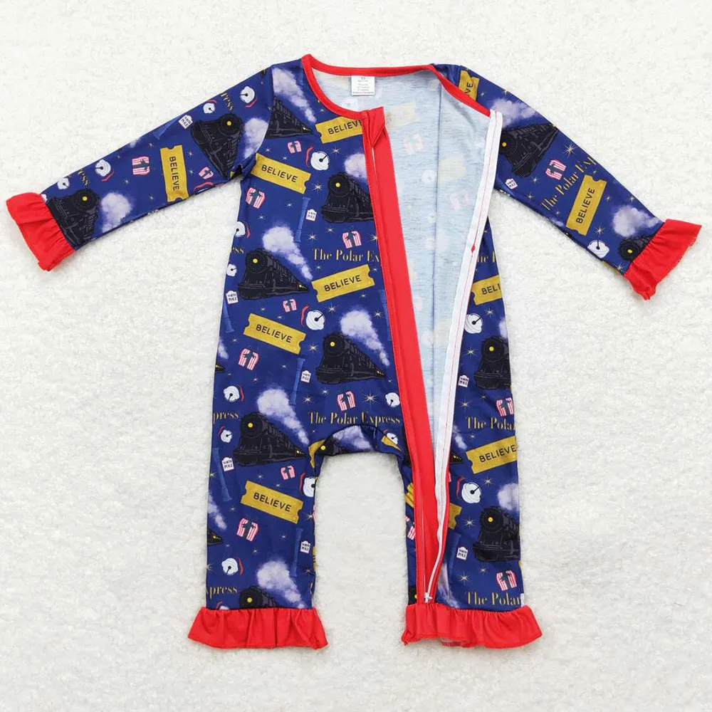 Baby Infant Girls Rompers Christmas Train Zip Bamboo Rompers LR1132