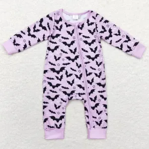 Baby Infant Girls Rompers Halloween Lavender Bats Zip Bamboo Sleepers Rompers LR1097