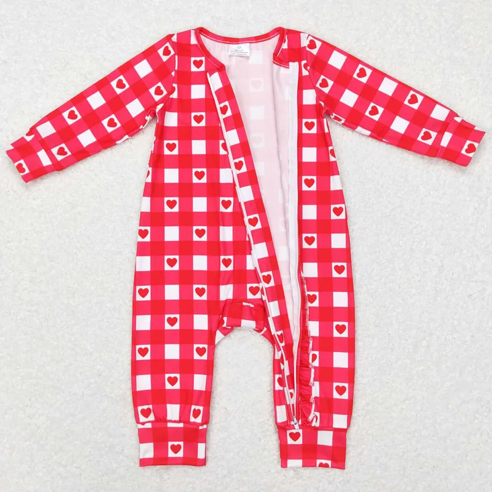 Baby Infant Girls Rompers Hearts Long Sleeve Zip Valentines Rompers LR0832