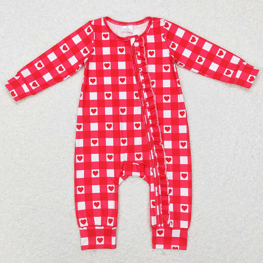 Baby Infant Girls Rompers Hearts Long Sleeve Zip Valentines Rompers LR0832