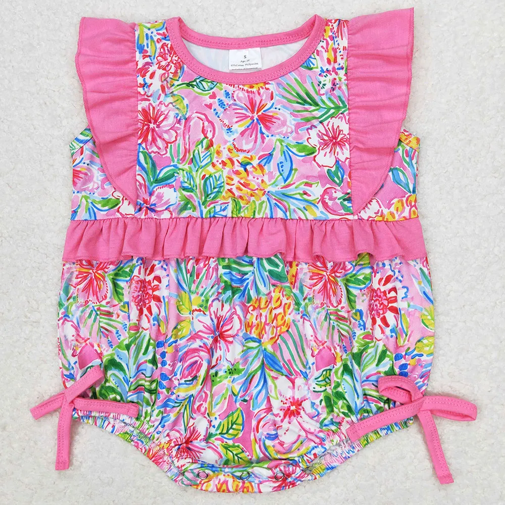 Baby Infant Girls Rompers Ruffle Pink Flowers Rompers SR1036