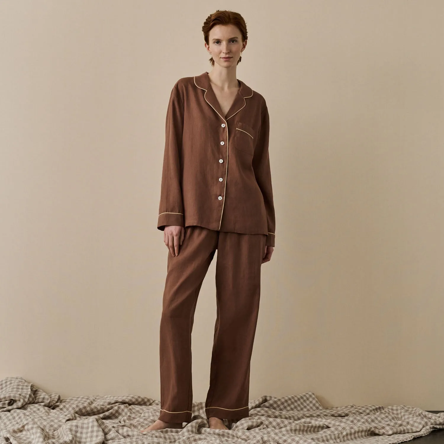 Barley Brown Linen Pyjama Trouser Set