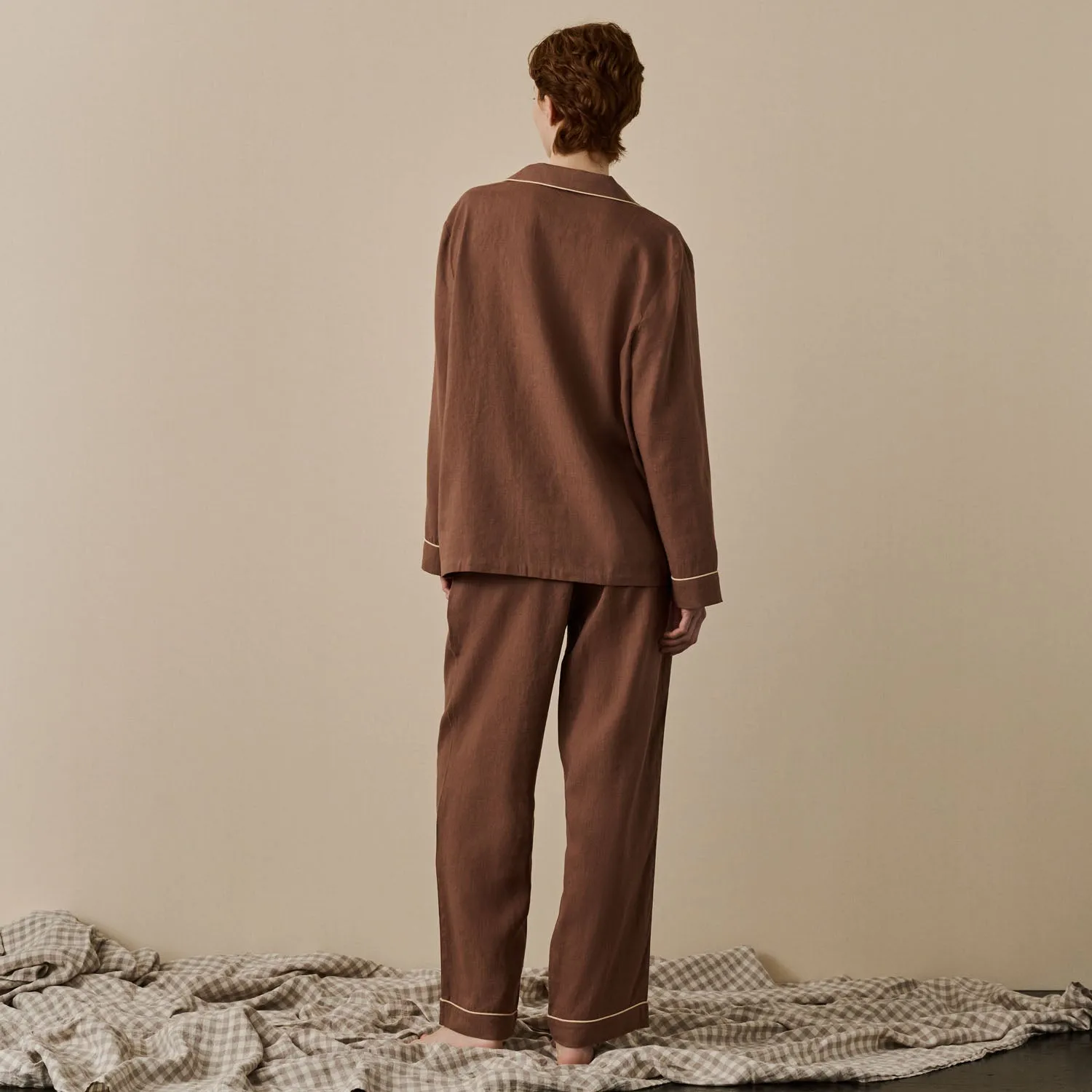 Barley Brown Linen Pyjama Trouser Set