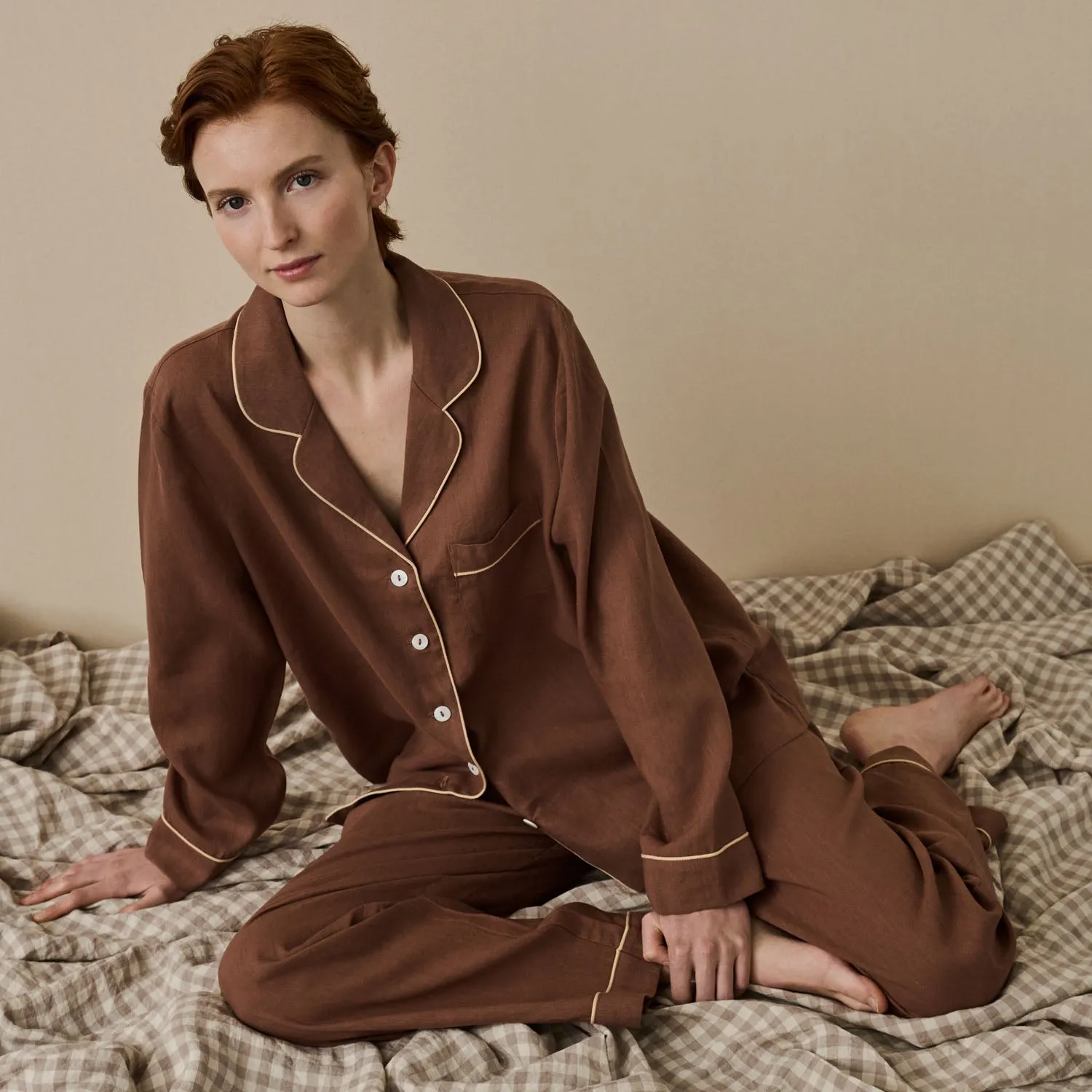 Barley Brown Linen Pyjama Trouser Set