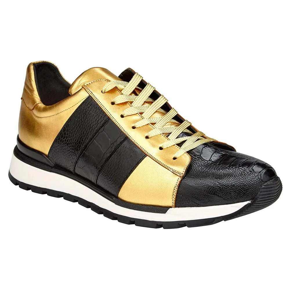 Belvedere Blake Black / Gold Genuine Ostrich Sneakers