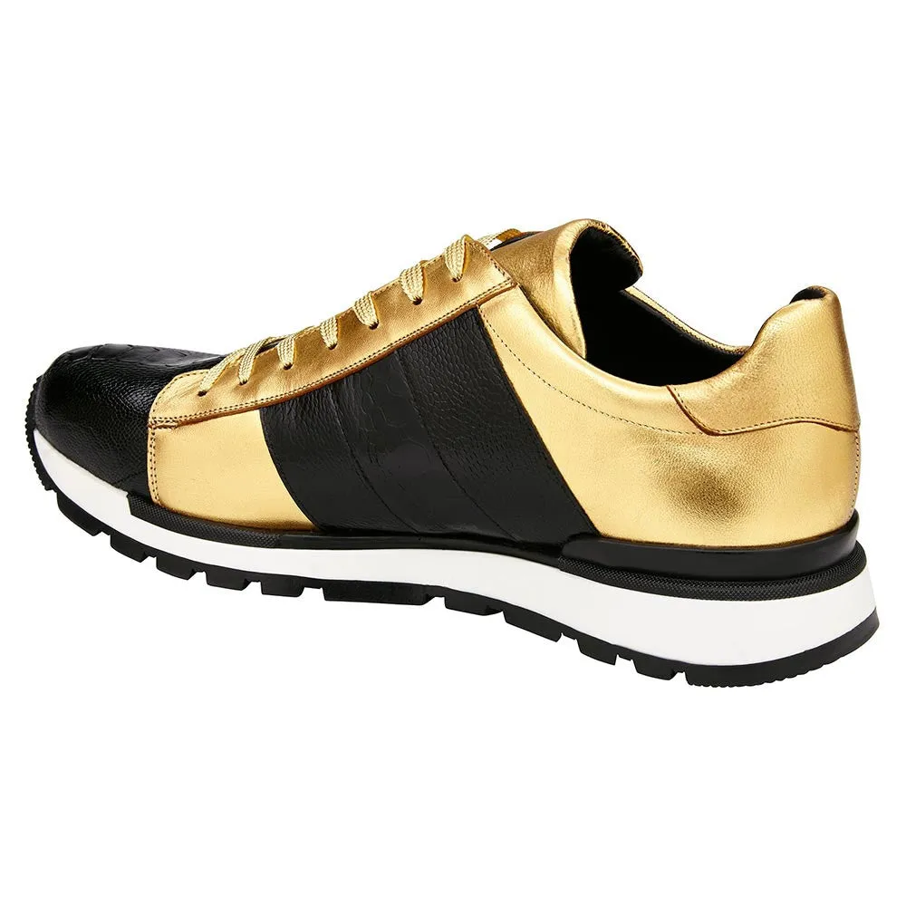 Belvedere Blake Black / Gold Genuine Ostrich Sneakers