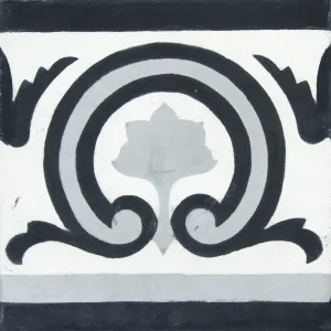 Black and White Novella Frise Carocim Tile (8" x 8")