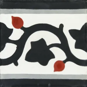 Black, Grey and Red Lierre Frise Carocim Tile (8" x 8")