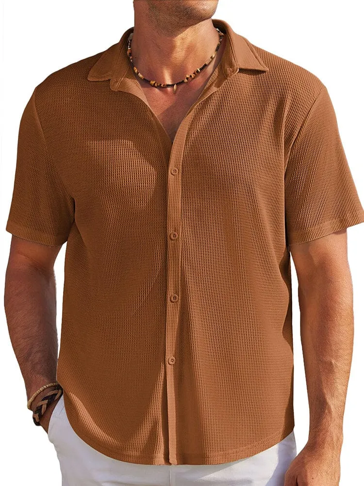 Casual Waffle Knit Button Down Shirt (US Only)