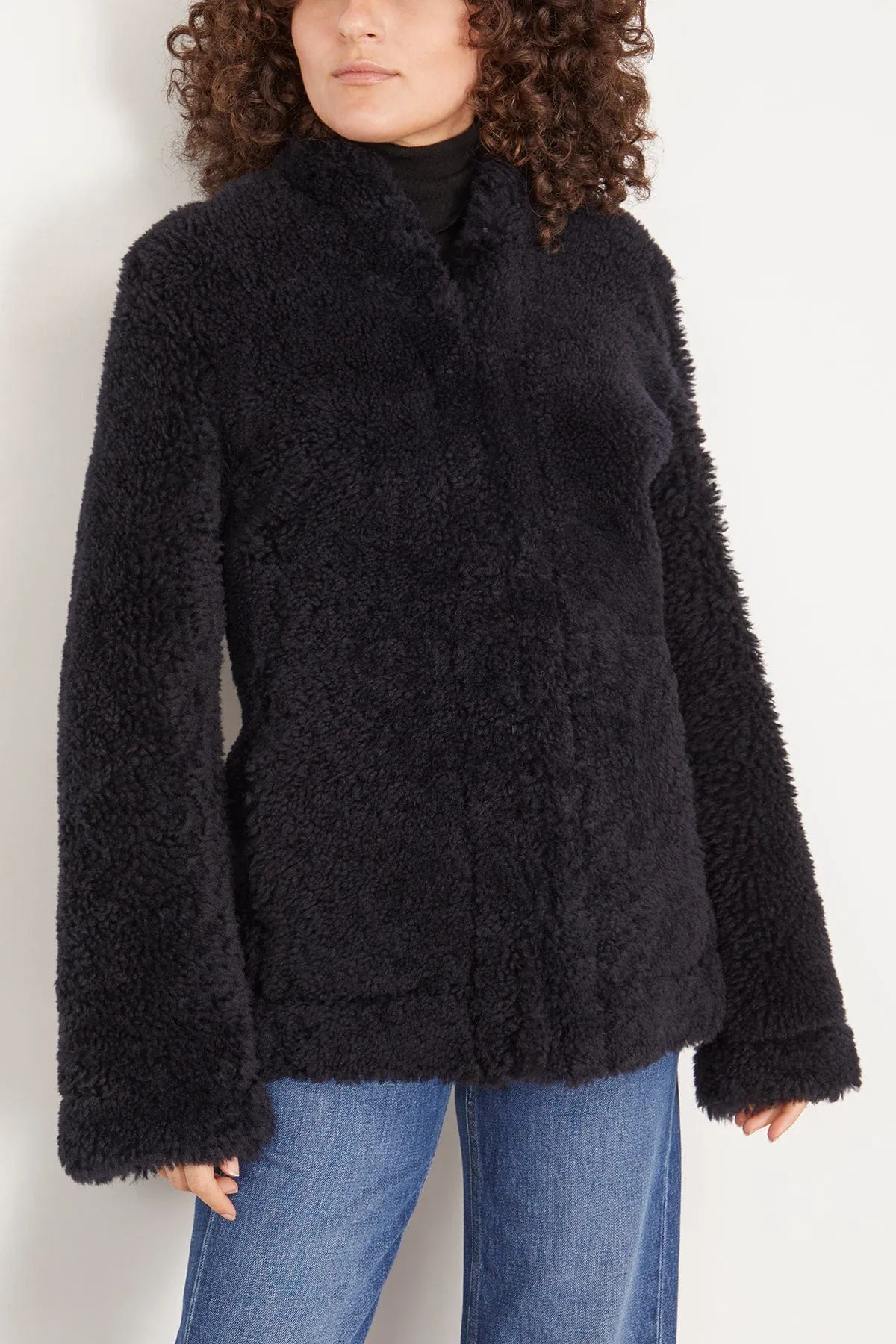 Cinched Shearling Jacket in Navy