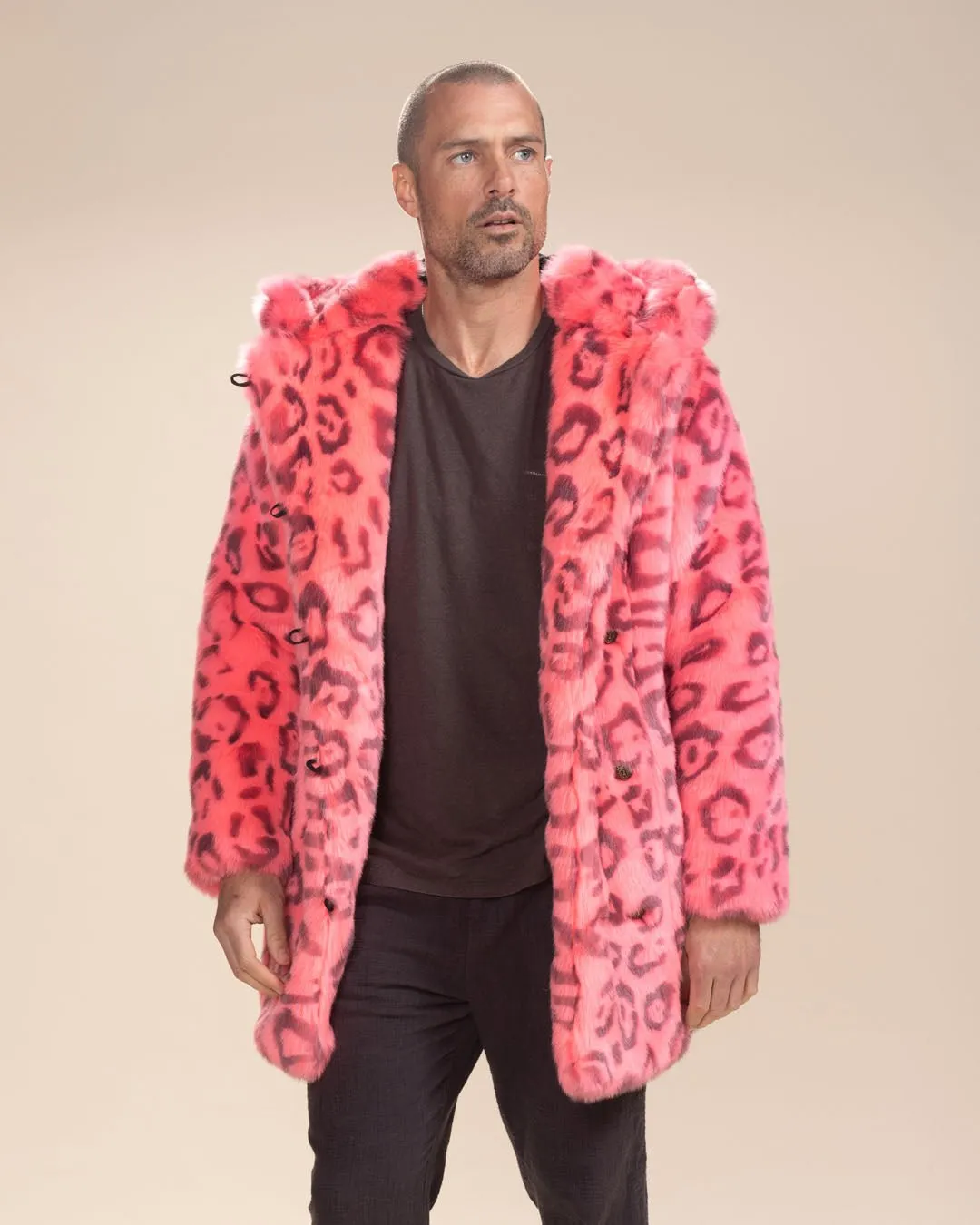 Classic Men's Faux Fur Coat | Hot Pink Leopard