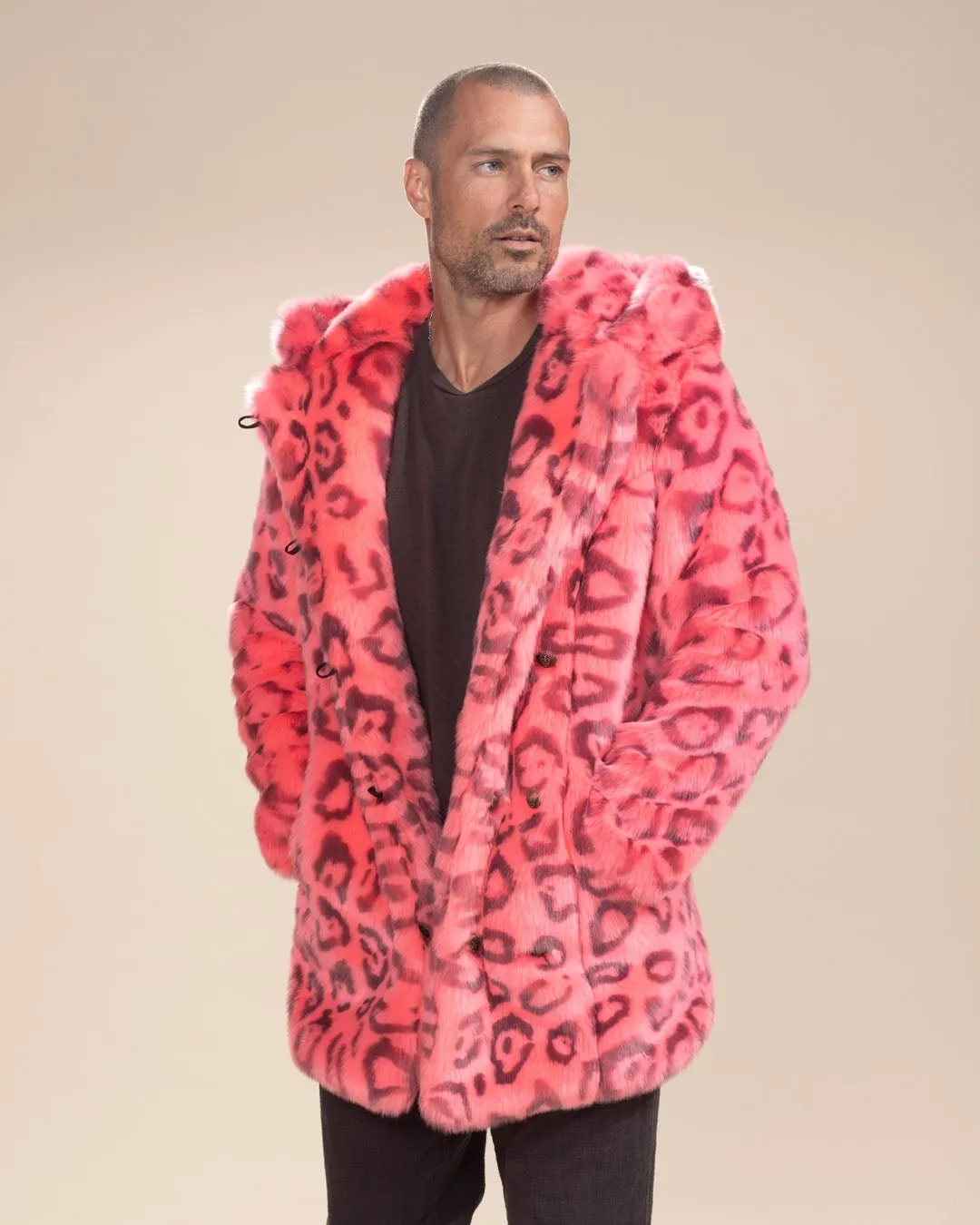 Classic Men's Faux Fur Coat | Hot Pink Leopard