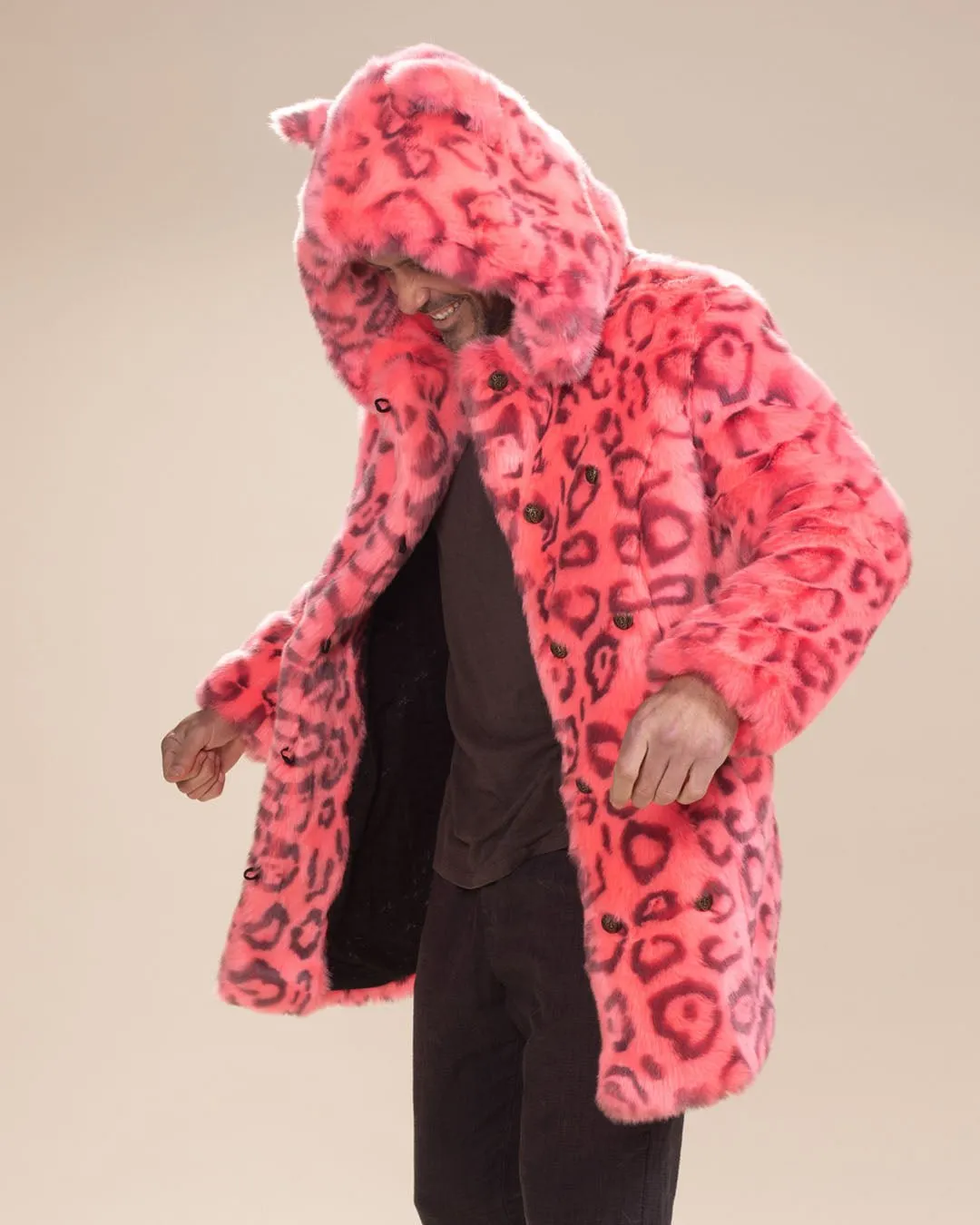 Classic Men's Faux Fur Coat | Hot Pink Leopard