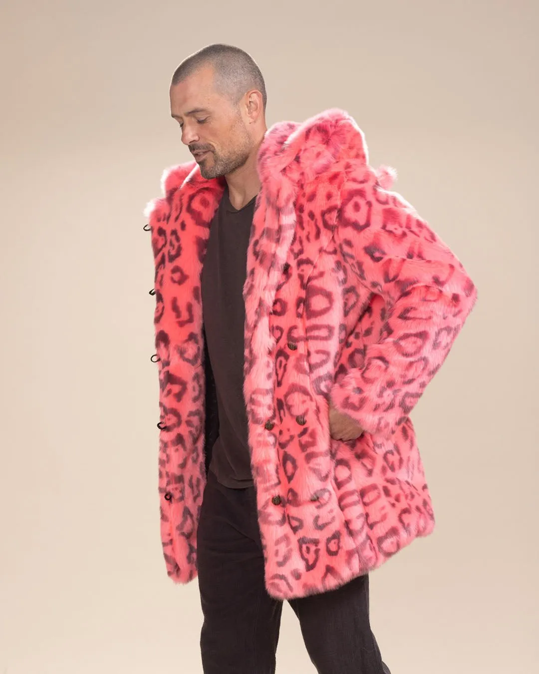 Classic Men's Faux Fur Coat | Hot Pink Leopard