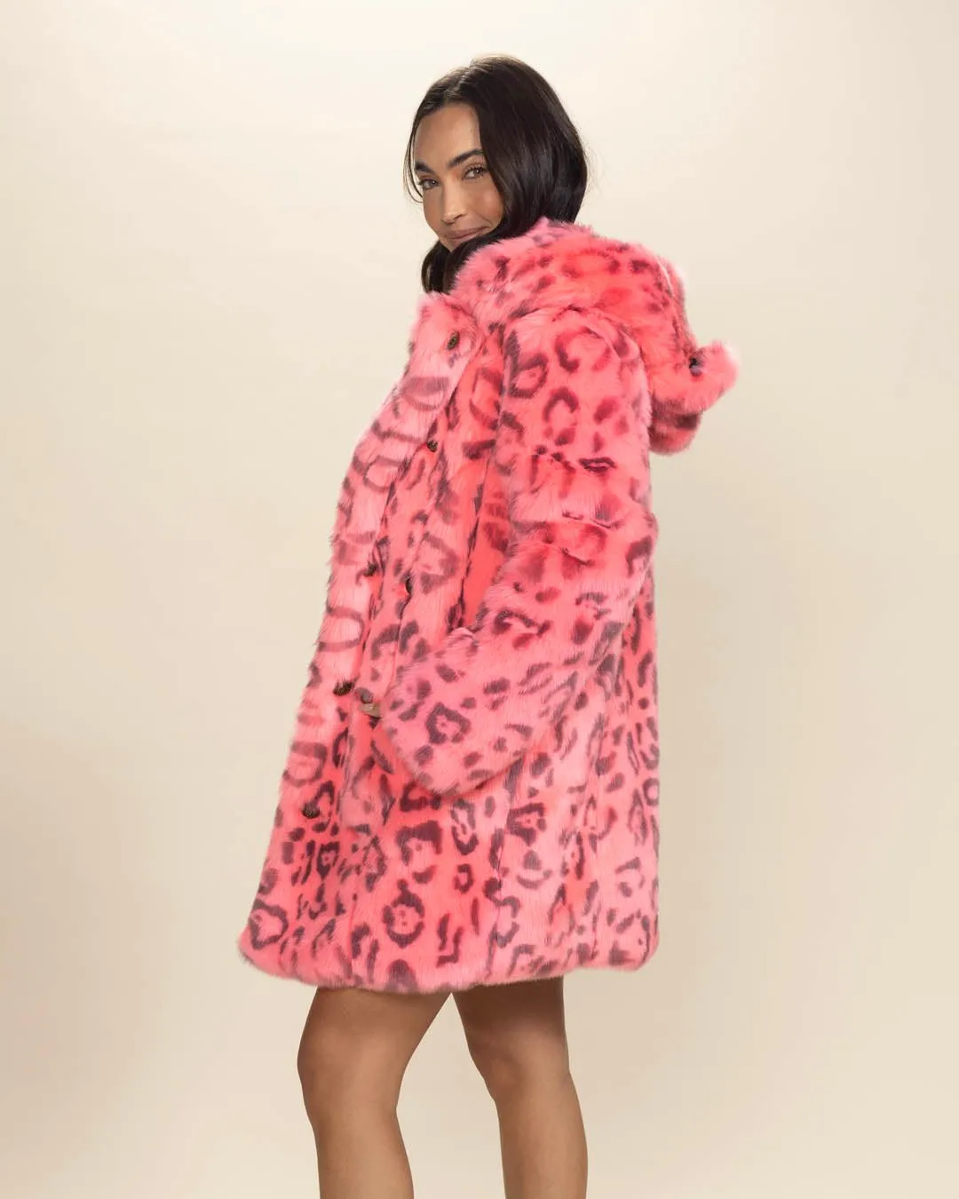 Classic Women's Faux Fur Coat | Hot Pink Leopard