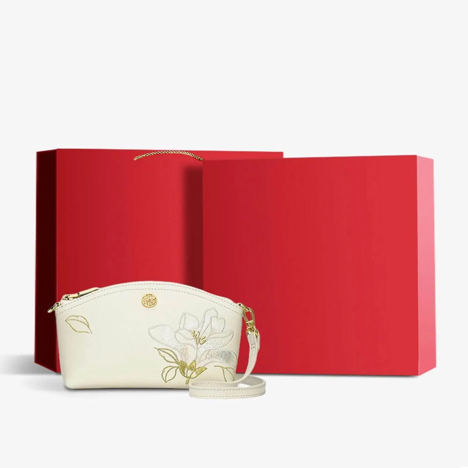 Embroidery Leather Red Magnolia Women‘s Handbag Wallet