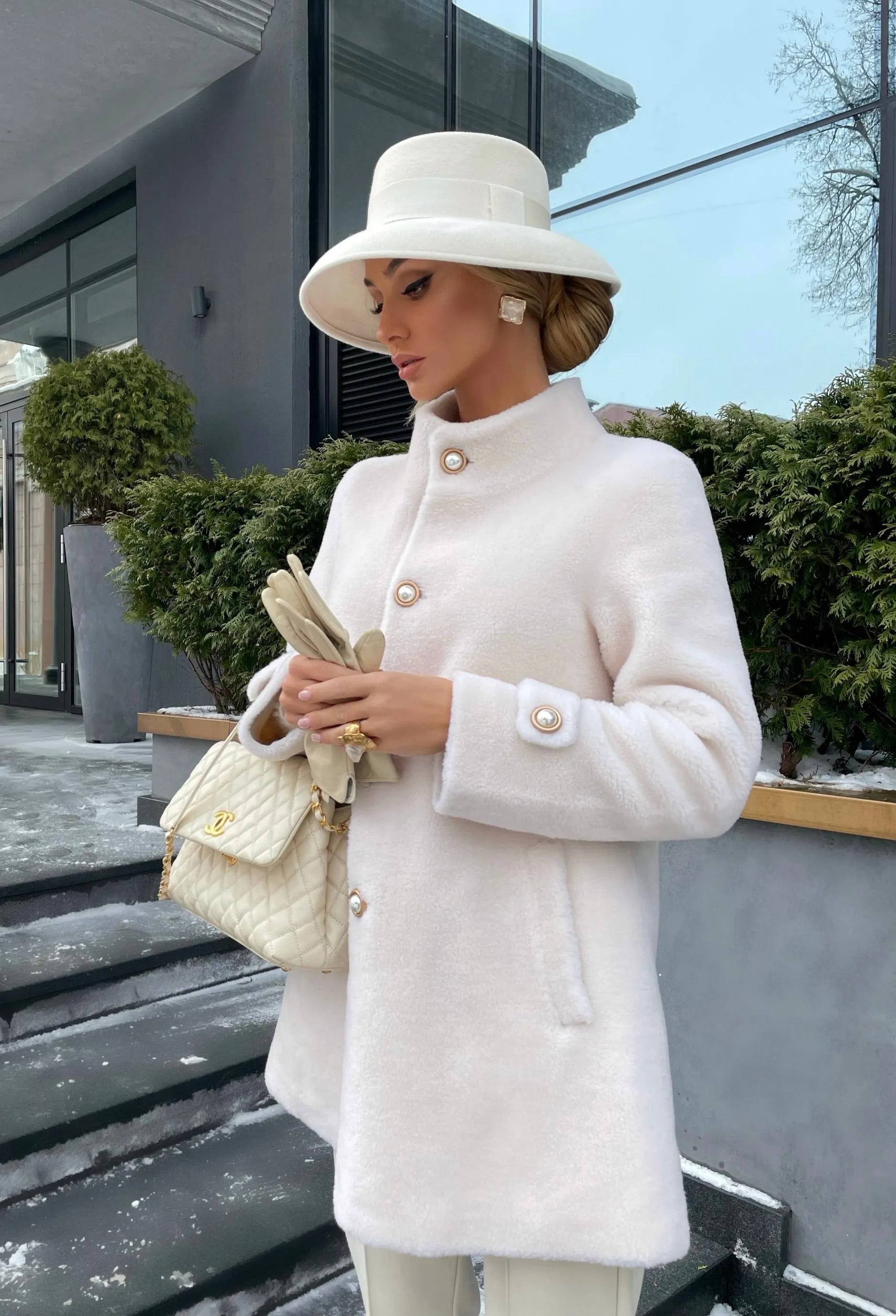 'Eve' Wool Coat in Bianco