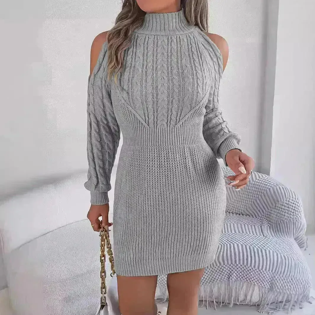 Fashionable Autumn Winter Slim fit Woolen Twist Knitted Mini Sweater Dress