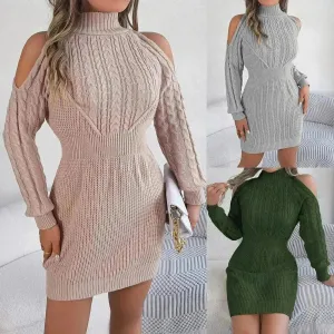 Fashionable Autumn Winter Slim fit Woolen Twist Knitted Mini Sweater Dress