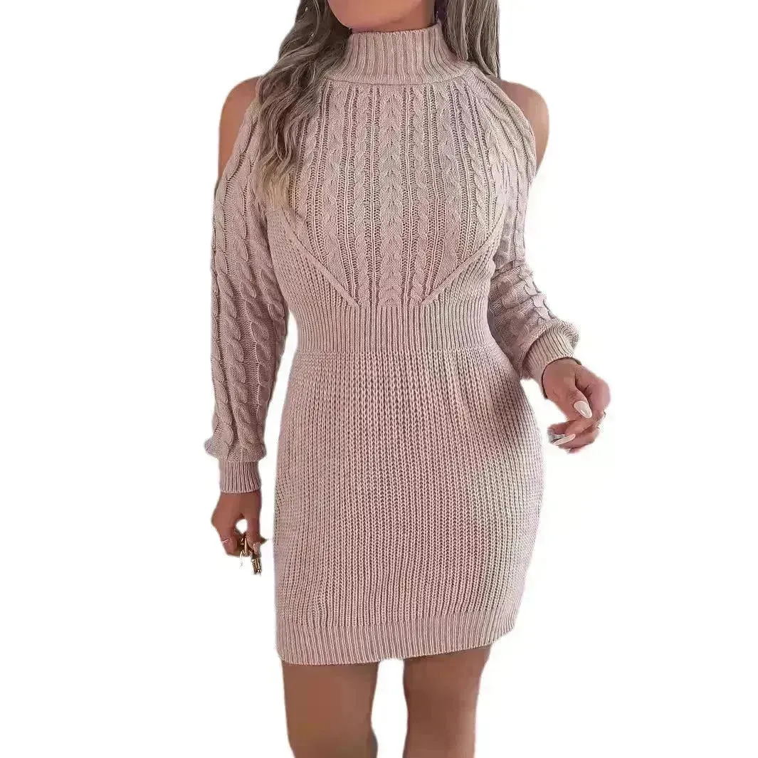 Fashionable Autumn Winter Slim fit Woolen Twist Knitted Mini Sweater Dress