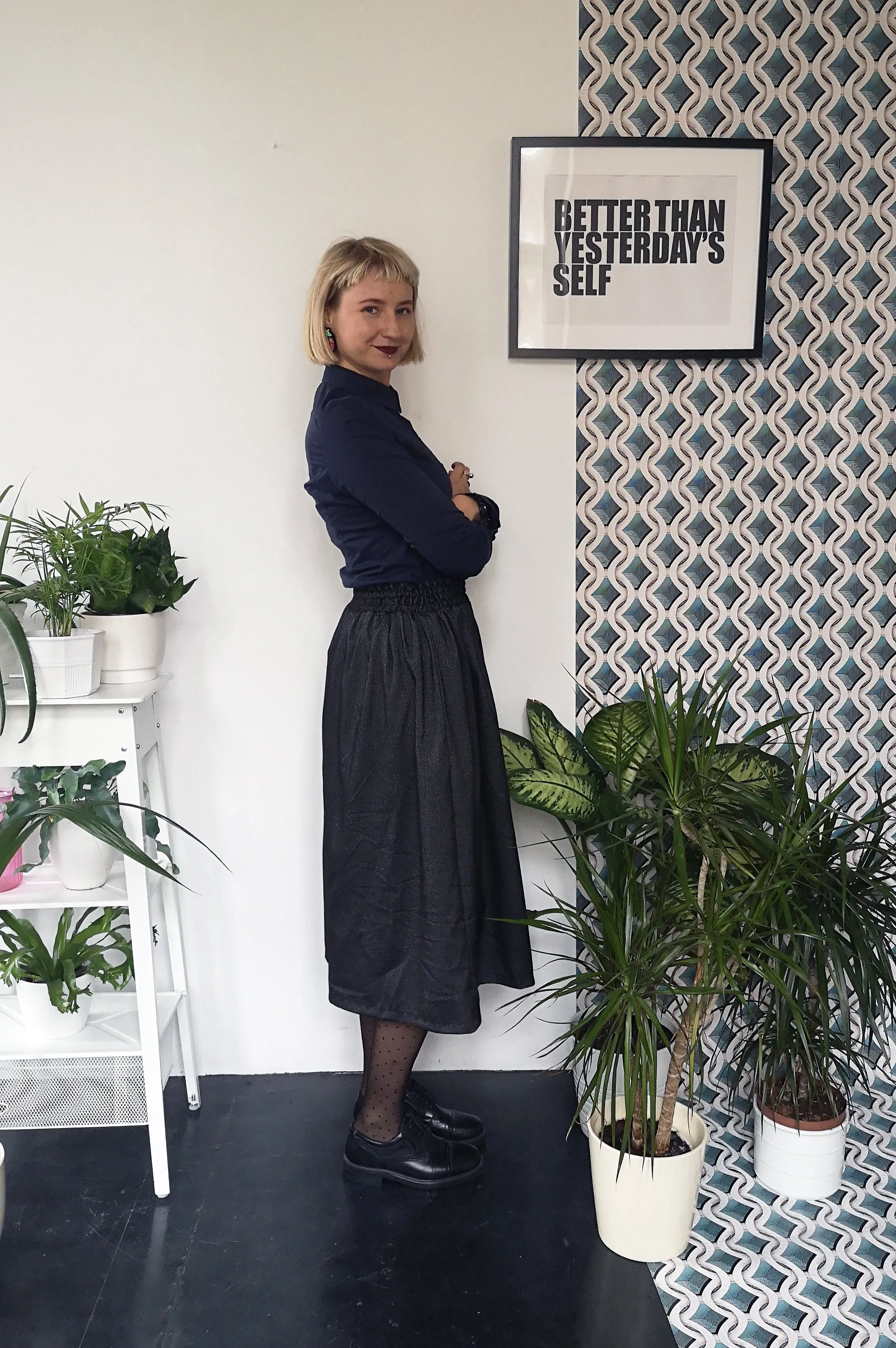 Fine Patterned Dark grey and Black Semiwool Wide Culottes