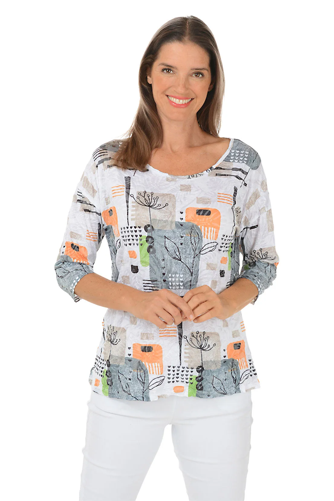 Friendly Flowers Button-Back Crinkle Top