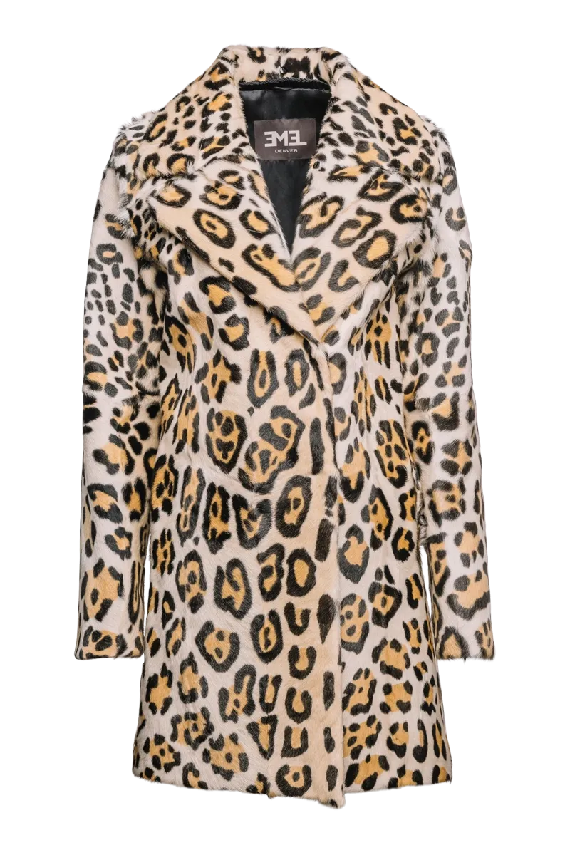 Funny Girl Leopard Print Mid Length Kidskin Fur Coat - Removeable Mink Wing Collar