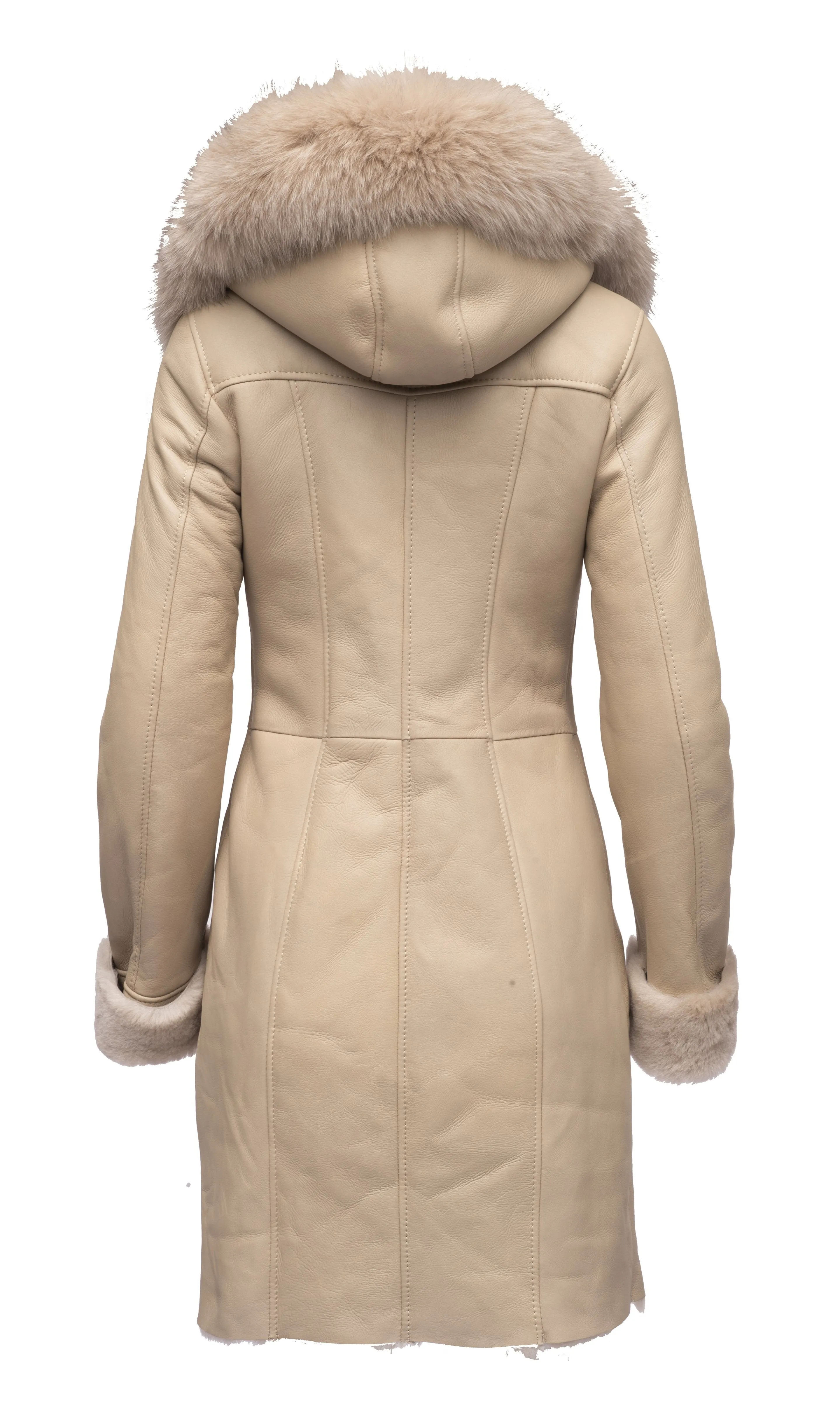 Gracie's Hooded Sheepskin Shearling Jacket with fox fur