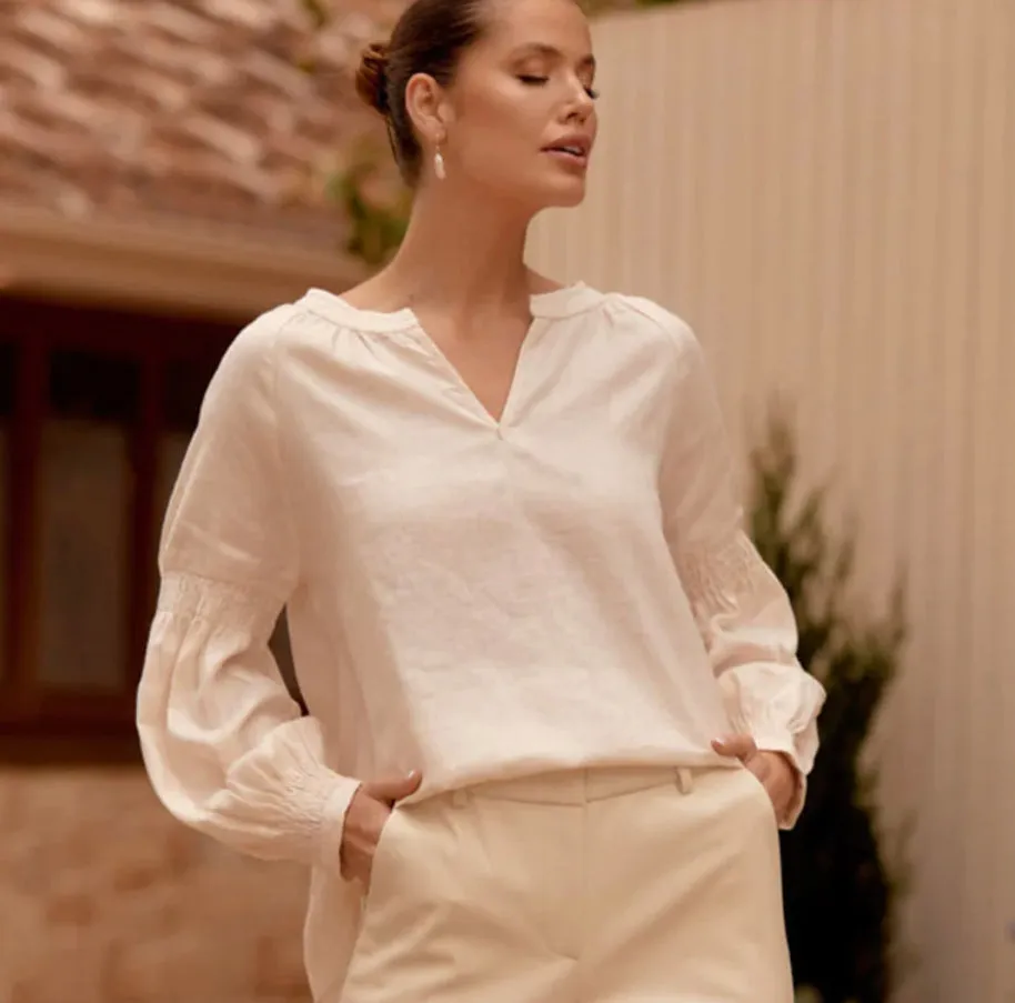 Gretel Linen Cream Top