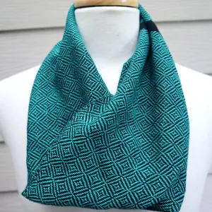 Handwoven Infinity Scarf - Cravat - Jade Green Geometric