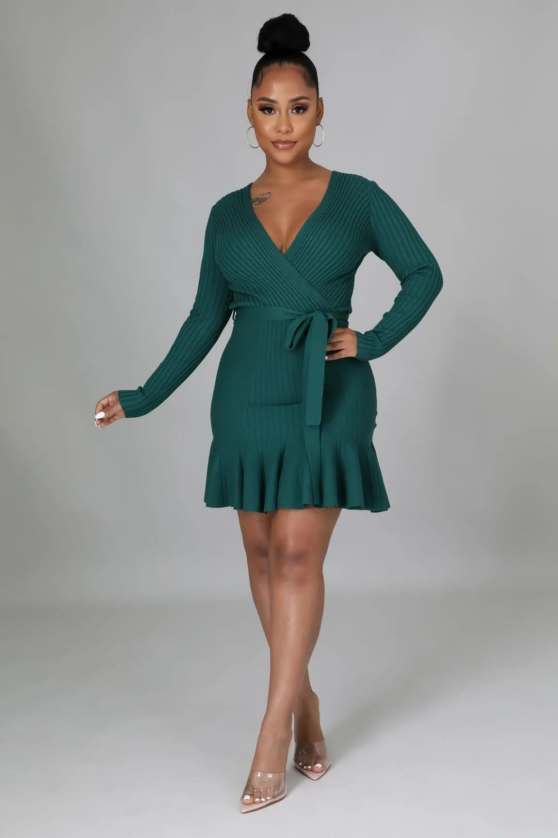 Hunter Green Fit &  Flare Mini Dress