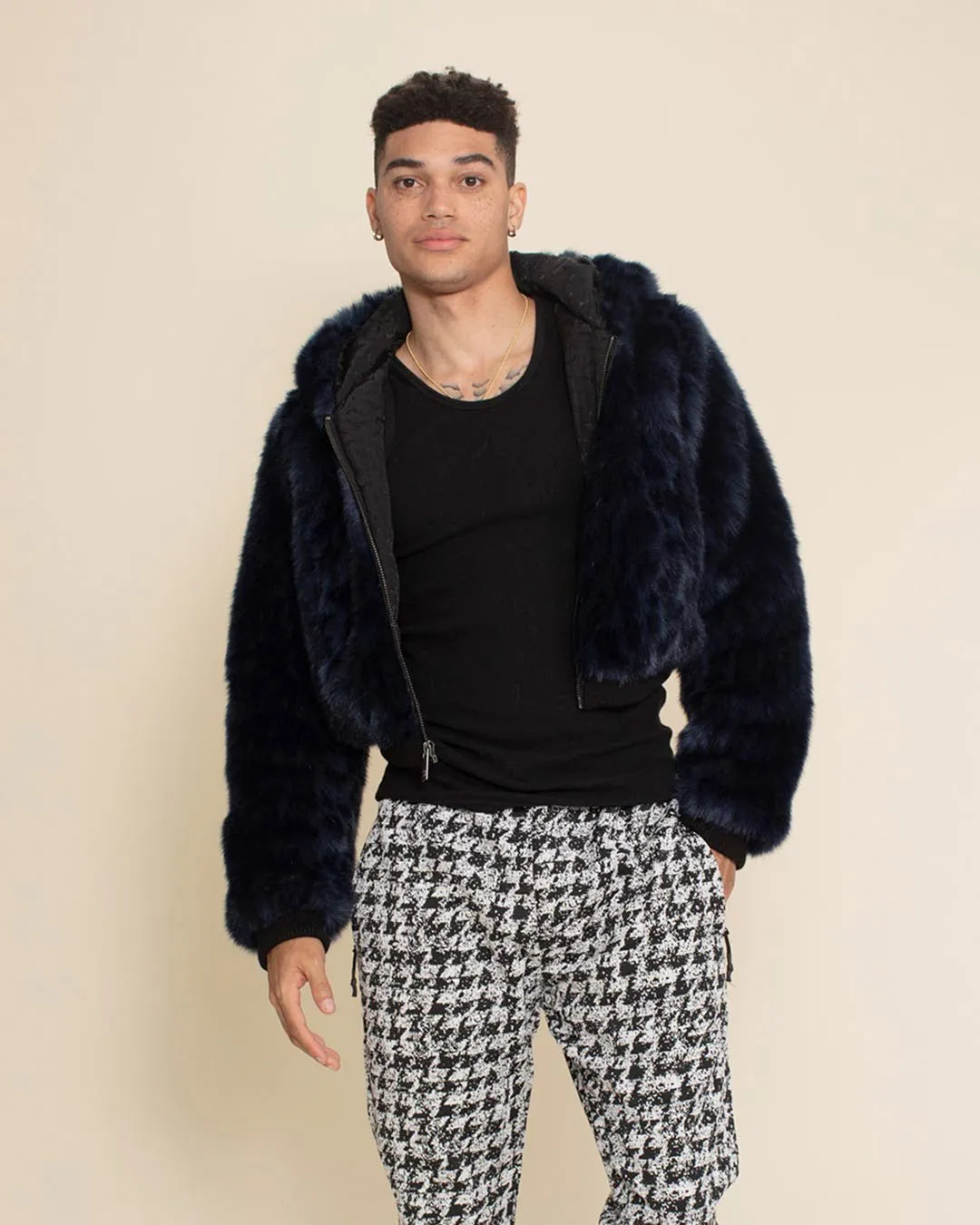 Indigo Leopard Classic Collector Edition Faux Fur Cropped Jacket | Men's