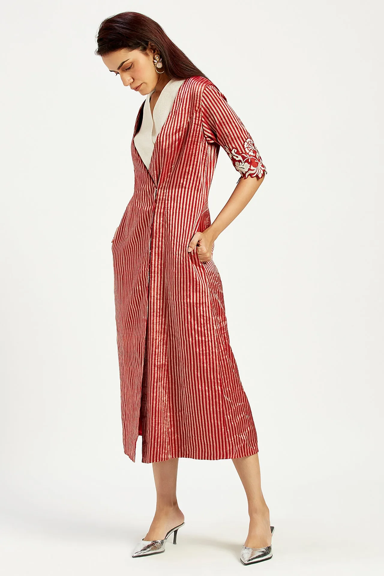 Jasper - Faux Scarf Straight Blazer Midi Dress