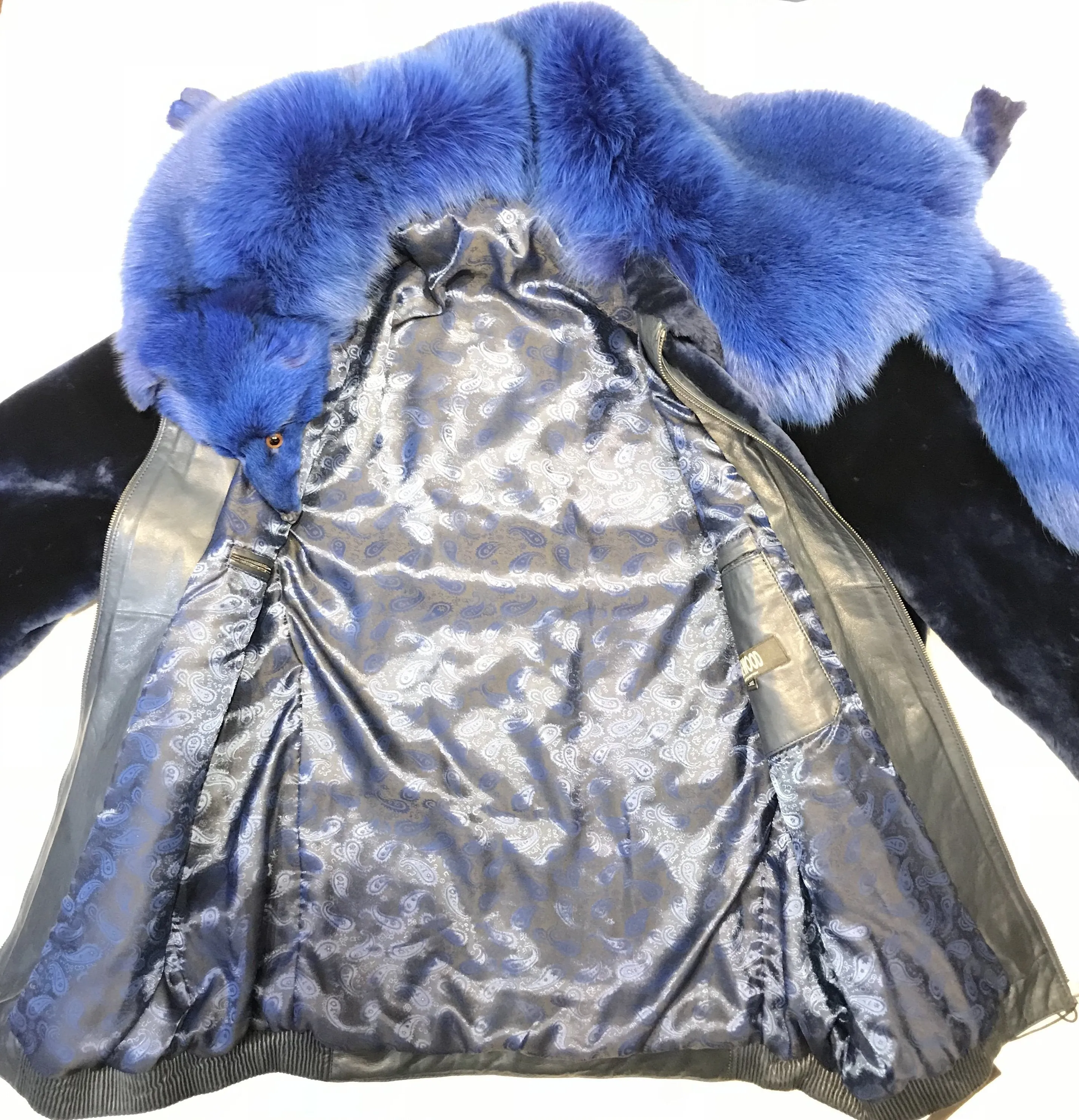 Kashani Wonder Blue Mouton Detachable Fox Shearling Jacket