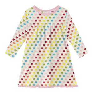 KicKee Pants Rainbow Hearts Classic L/S Swing Dress