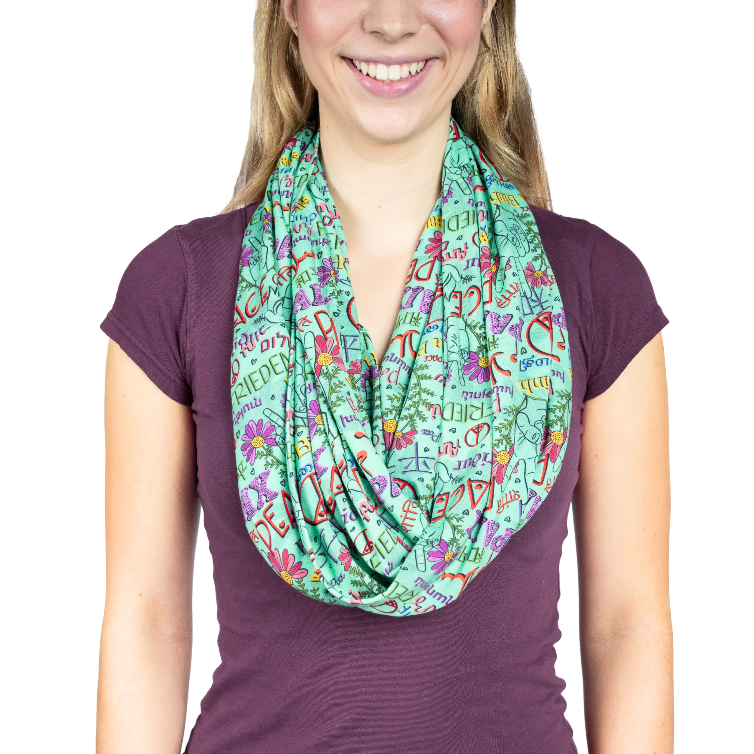 Languages of Peace Infinity Scarf with Pocket