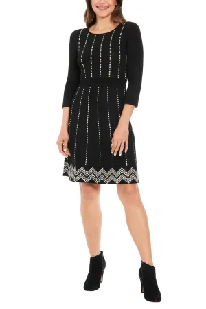 London Times Jewel Neck A-Line Sweater Dress