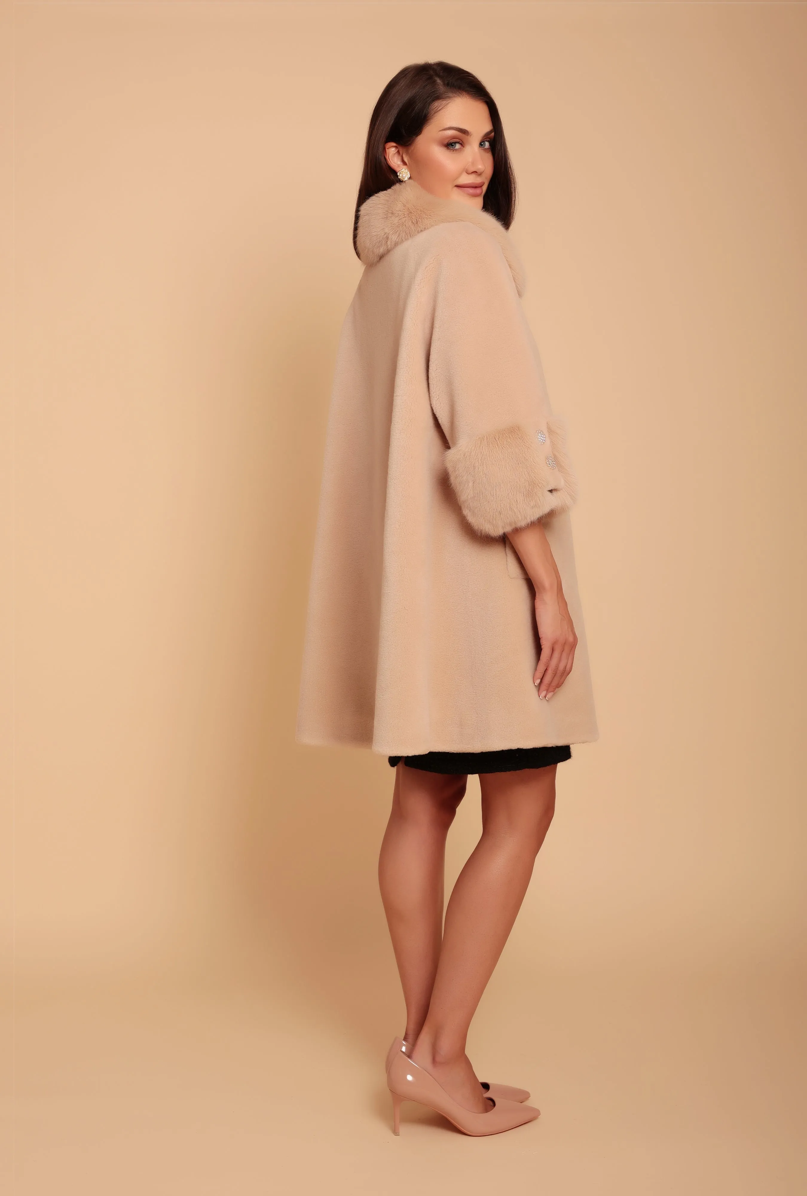 'Marilyn' Wool Swing Coat in Cammello