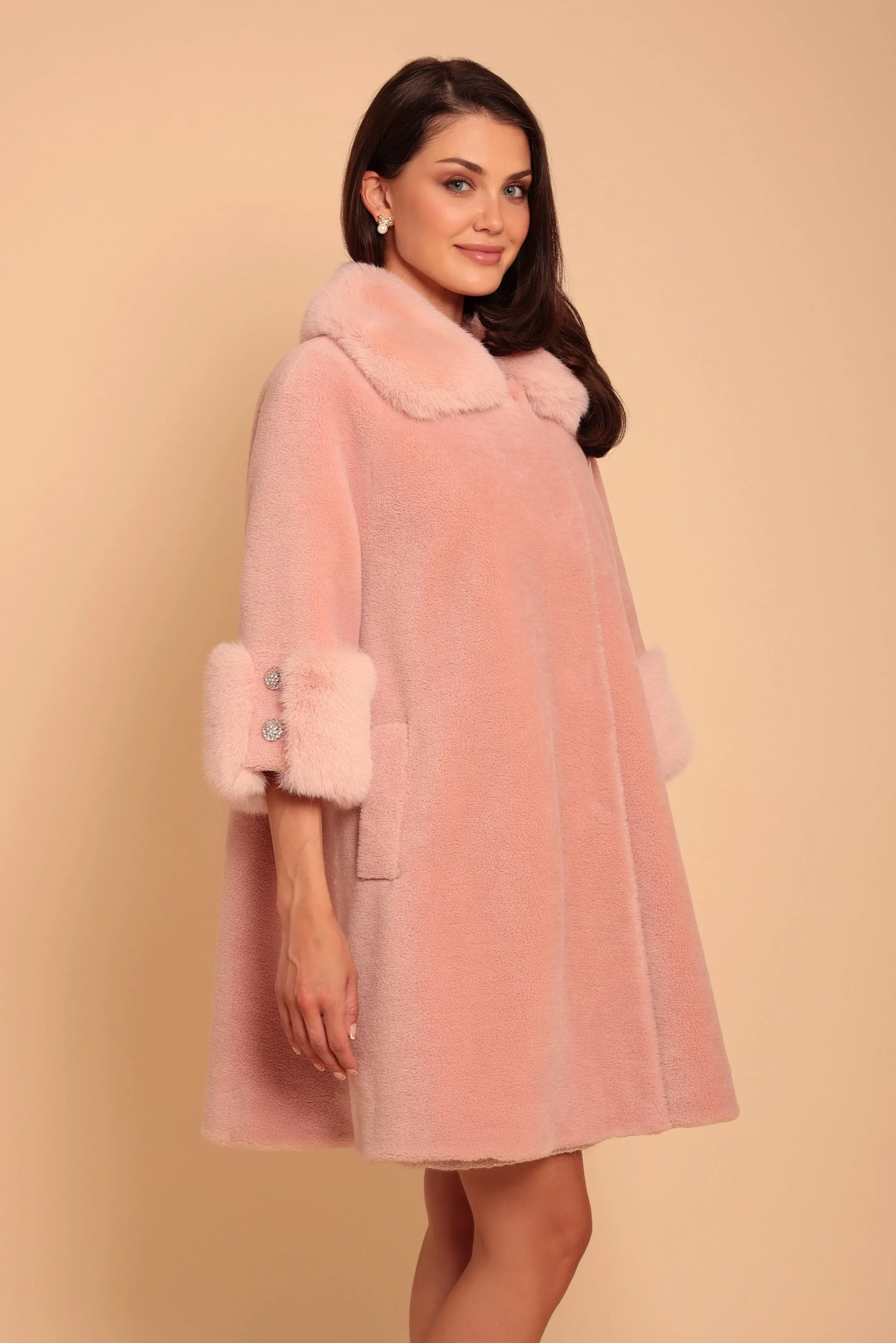 'Marilyn' Wool Swing Coat in Rosa