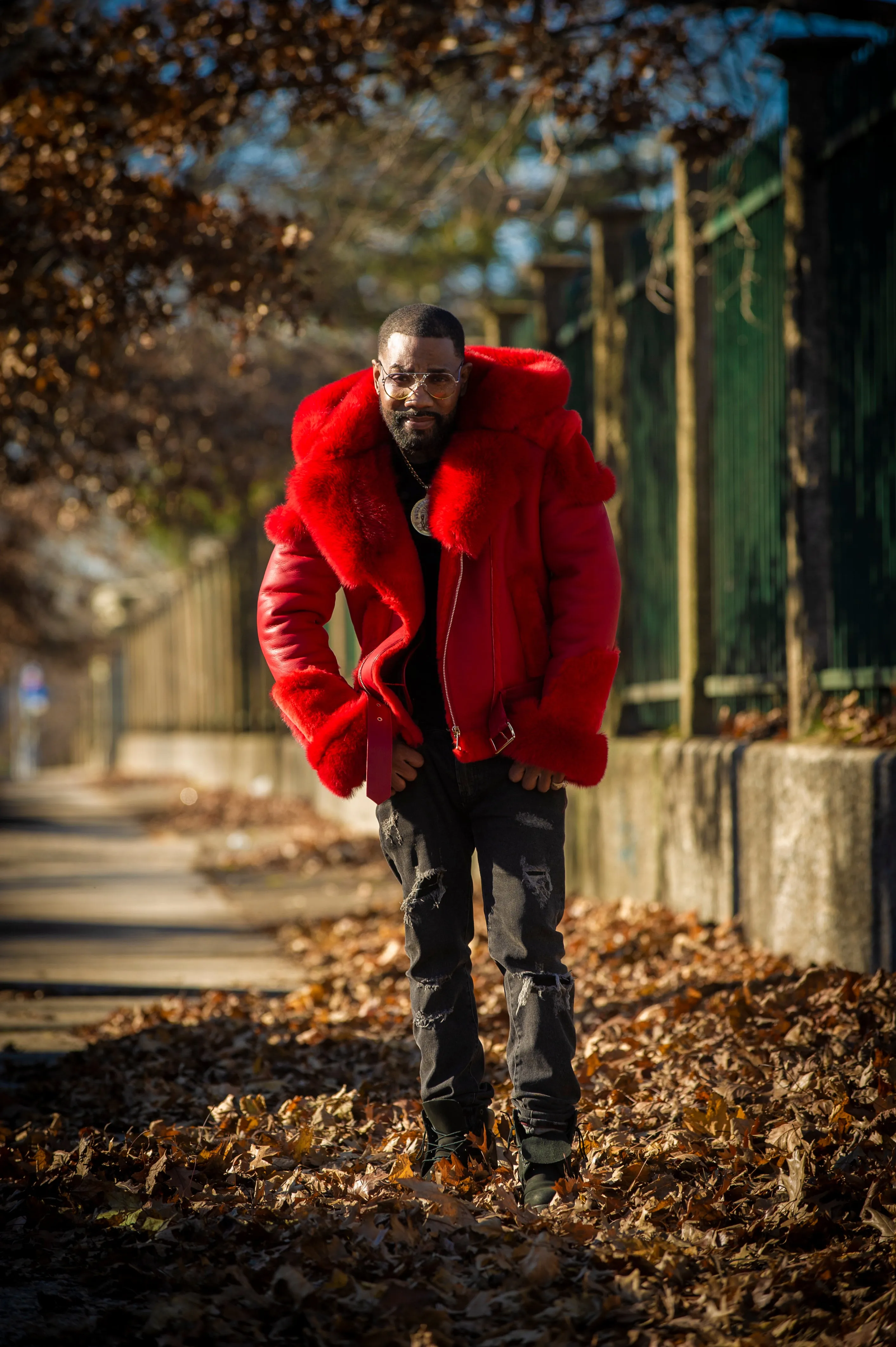 Men's Andre Shearling Biker With Fox [Red]