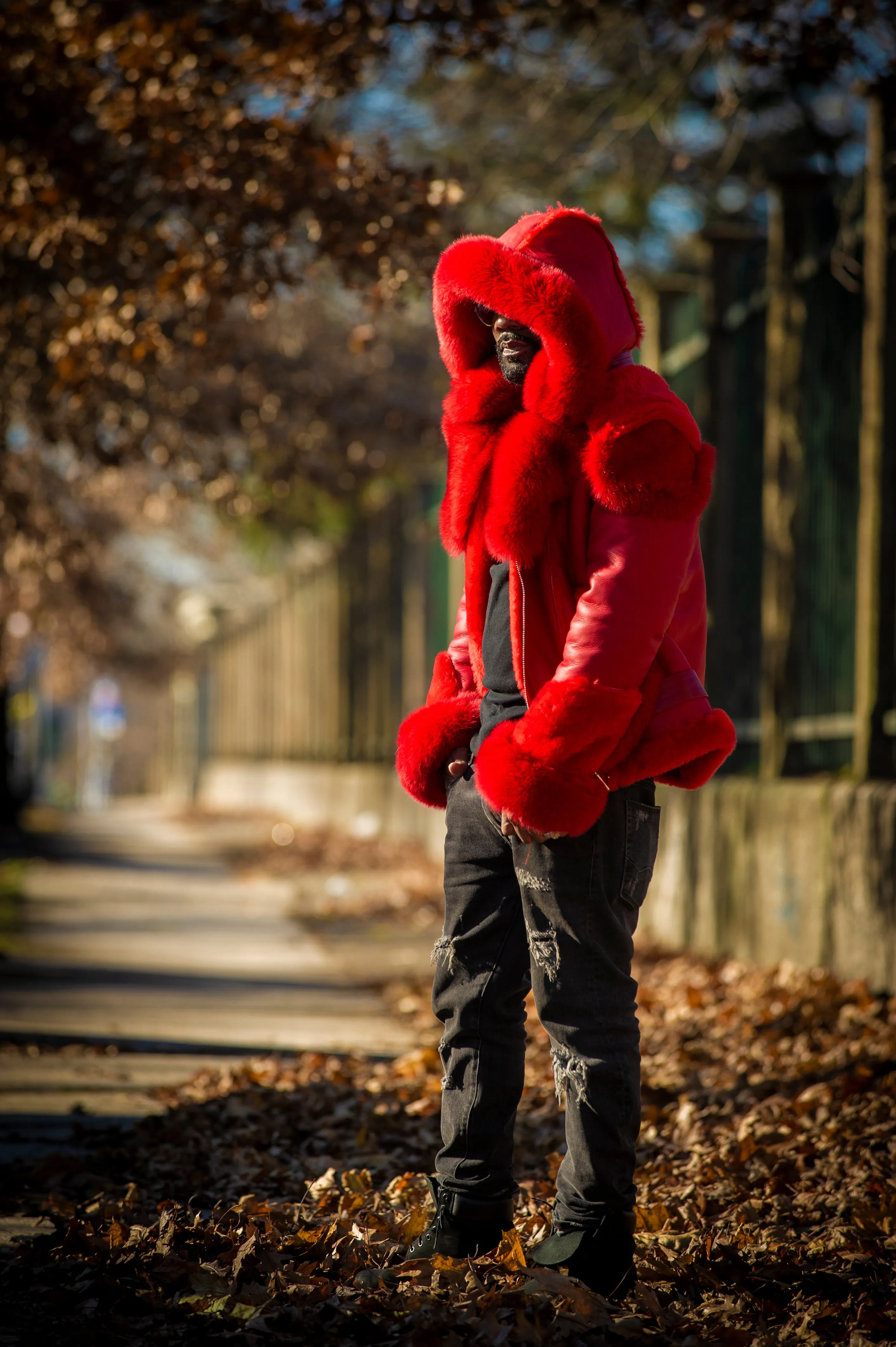 Men's Andre Shearling Biker With Fox [Red]