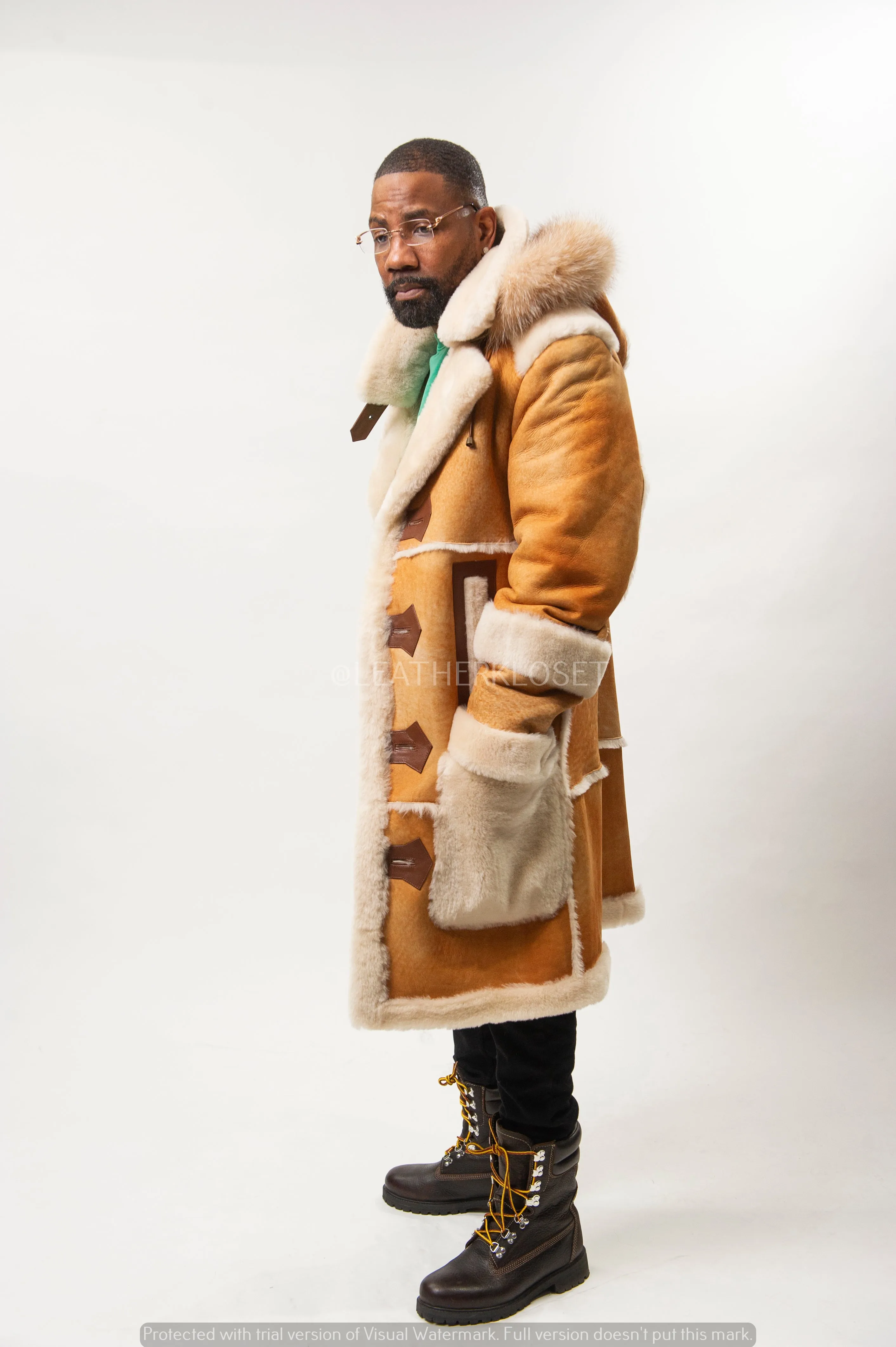 Men's Duffel Bag Sheepskin Shearling Coat [Rust]